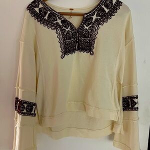 Free People Cotton V neck Embroidered Tunic